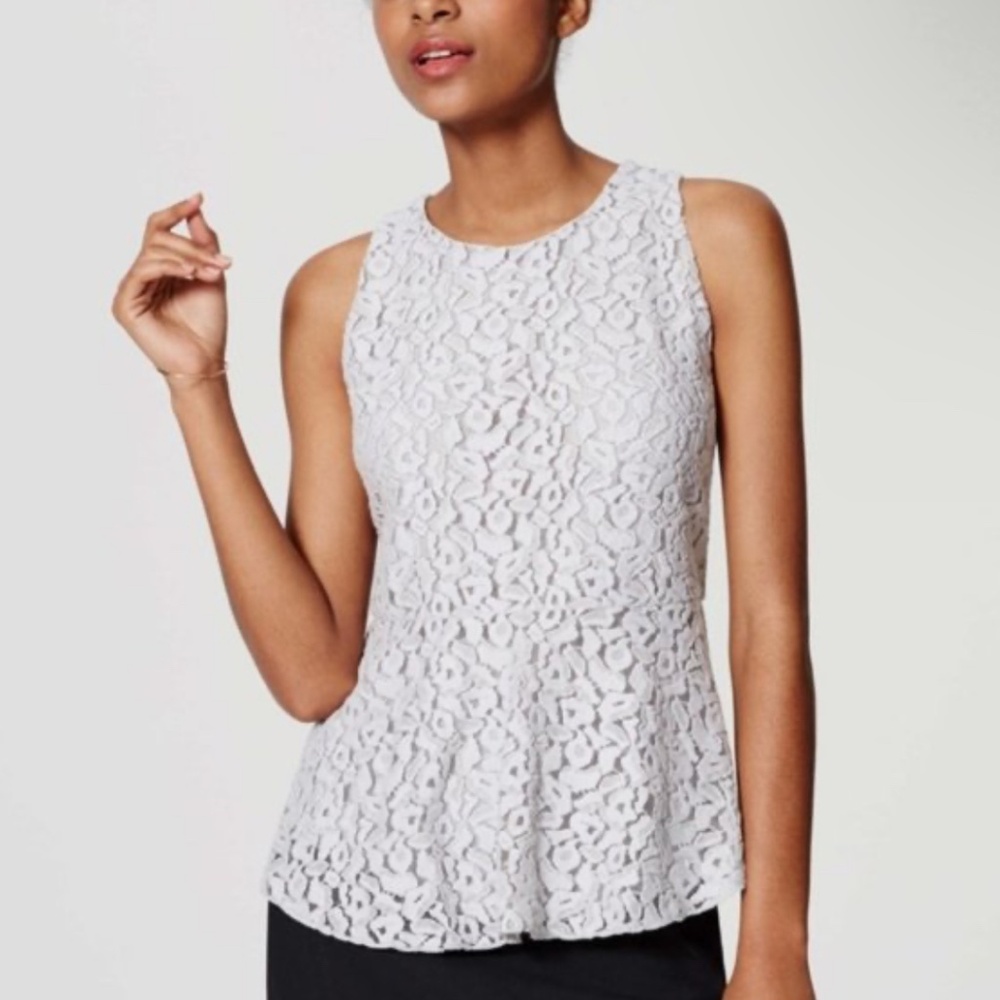 NWT Loft Sleeveless Tank Blouse, Light Gray Lace